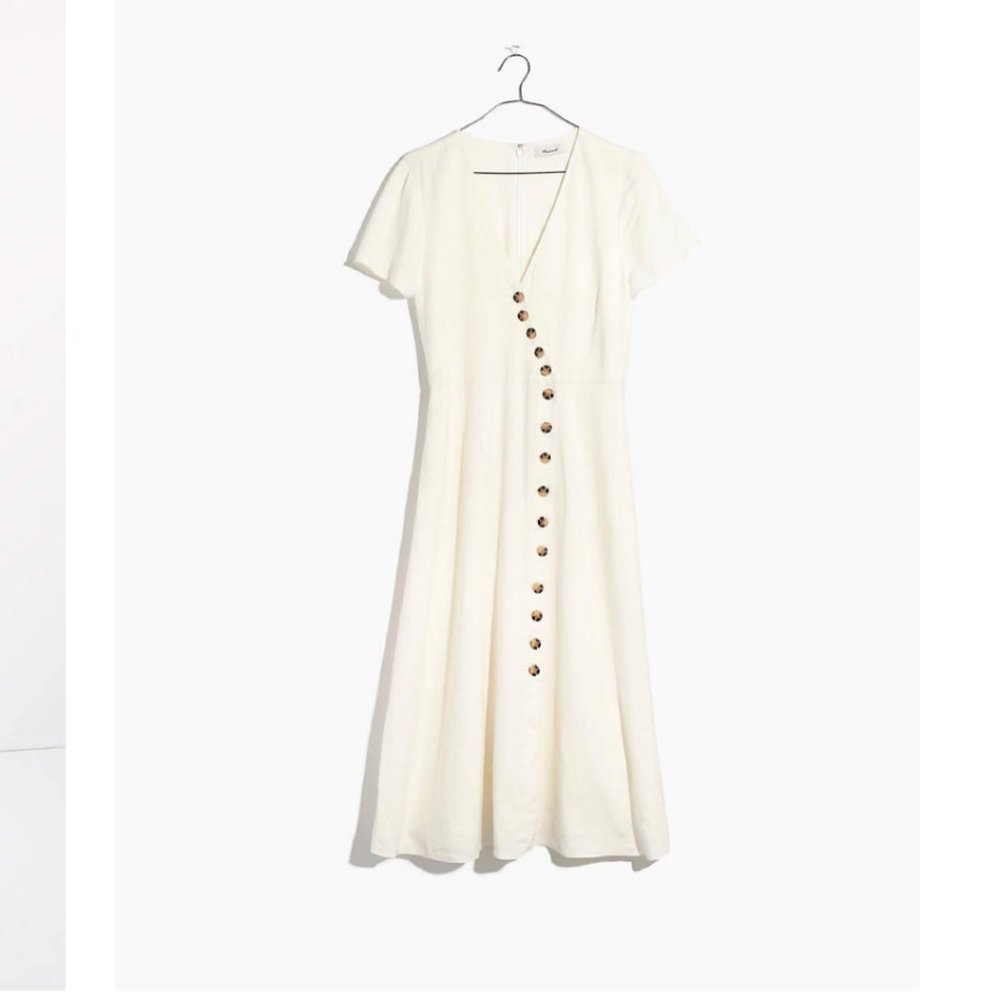 Madewell linen-blend button-wrap midi dress NWT